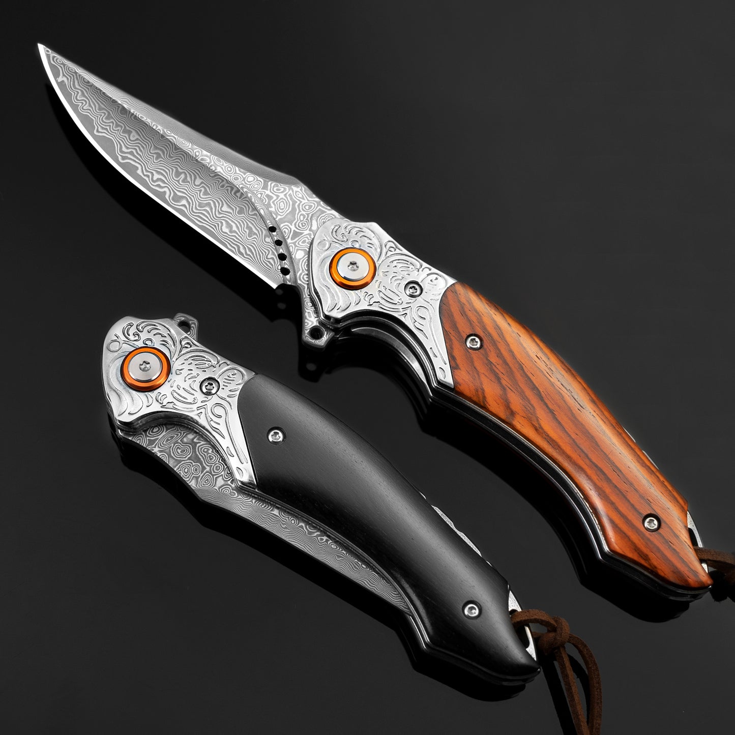 LOTHAR TUNA Damast Klappmesser, Damast Taschenmesser aus 67 Lagen VG10 Damaststahl, Einhandmesser mit Scharfe Klinge und Rosenholzgriff, Gürtelclip, für Sammlung oder Geschenk