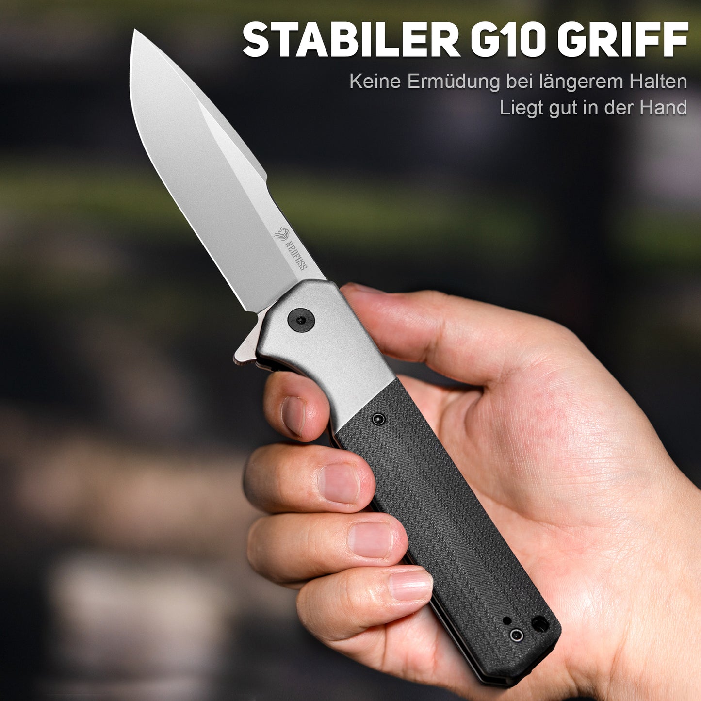 NedFoss BEAST Klappmesser, 10cm D2 Stahl Klinge, großes Taschenmesser, G10 Handle, Scharfes Einhandmesser mit Scheide