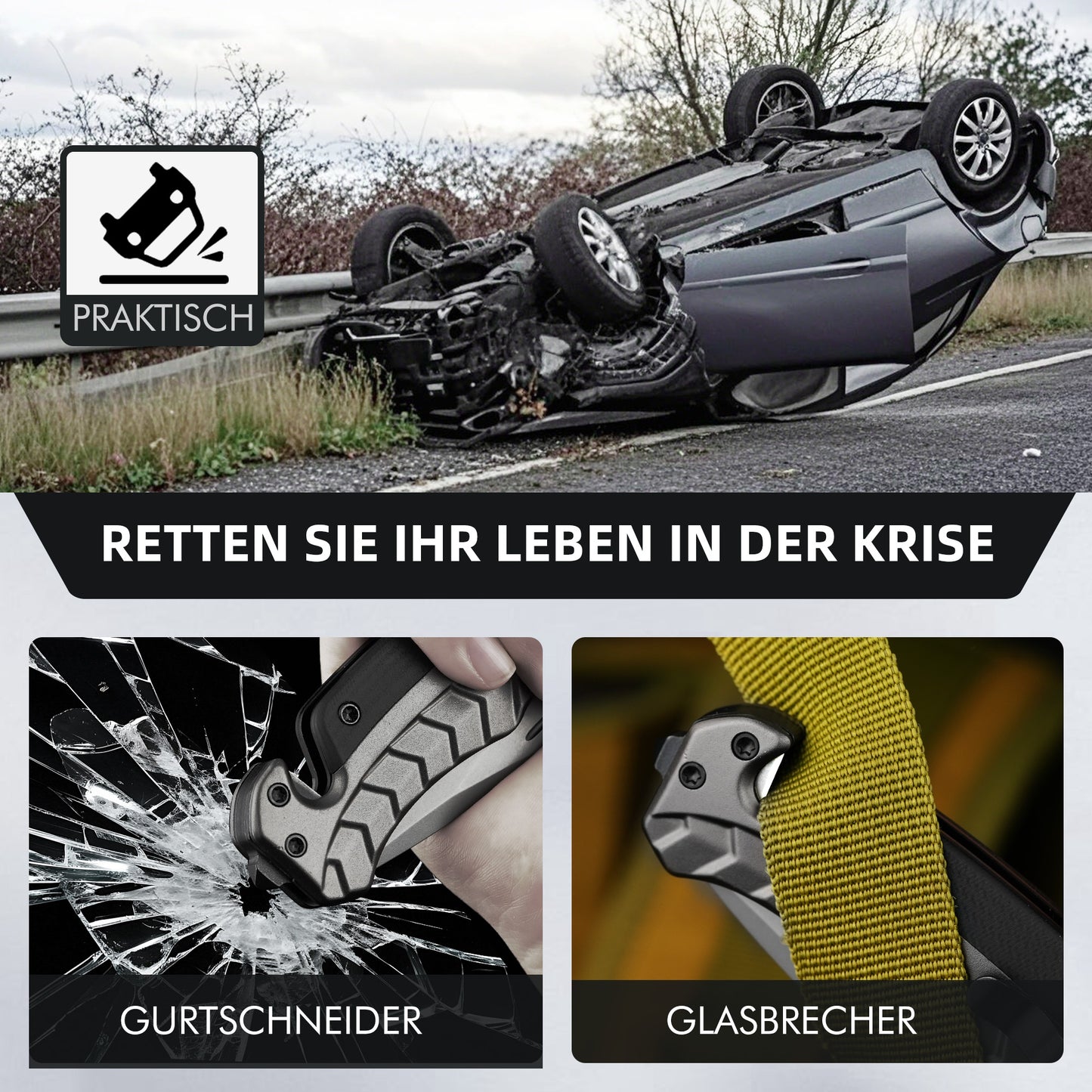 NedFoss FA46N Taschenmesser, Rettungsmesser mit Gurtschneider & Glasbrecher, Klappmesser mit Gürtelclip, Einhandmesser für Auto, Survival überlebensmesser für Unfallsituationen, Rescue messer