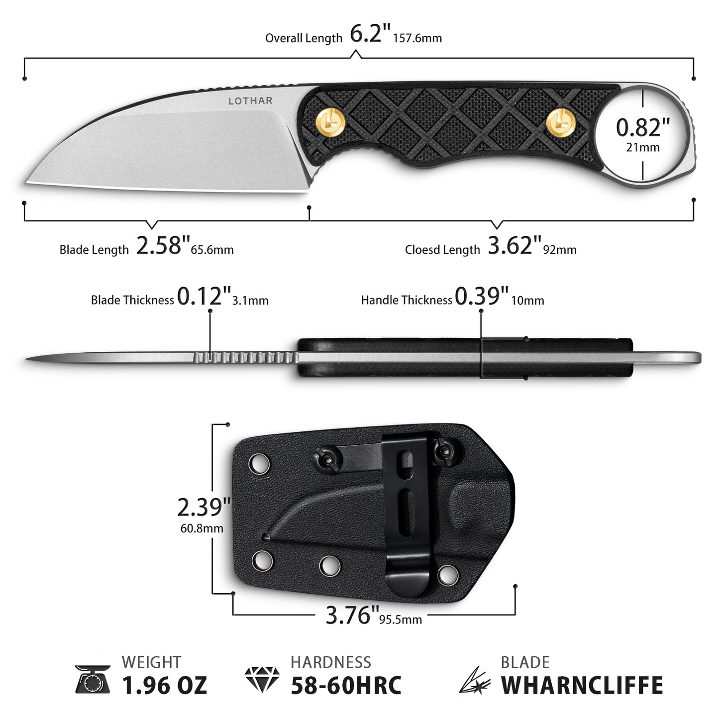 LOTHAR BEAVER 2,5" 14C28N Feststehendes Messer Kleines EDC-Halsmesser