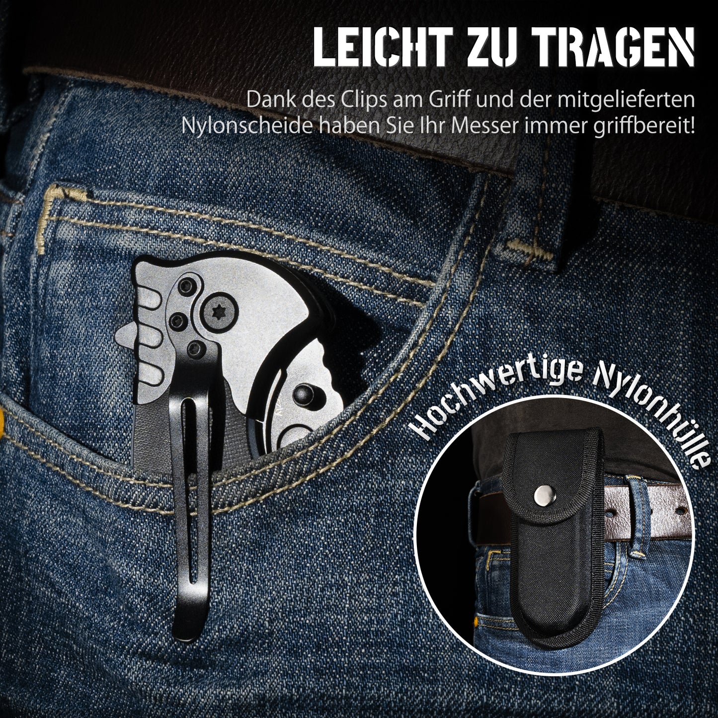 NedFoss GRIZZLY 3 IN 1 Taschenmesser, Rettungsmesser mit Gurtschneider & Glasbrecher, Klappmesser mit Gürtelclip, Survival Messer Outdoor für Auto, Einhandmesser, überlebensmesser, Rescue messer