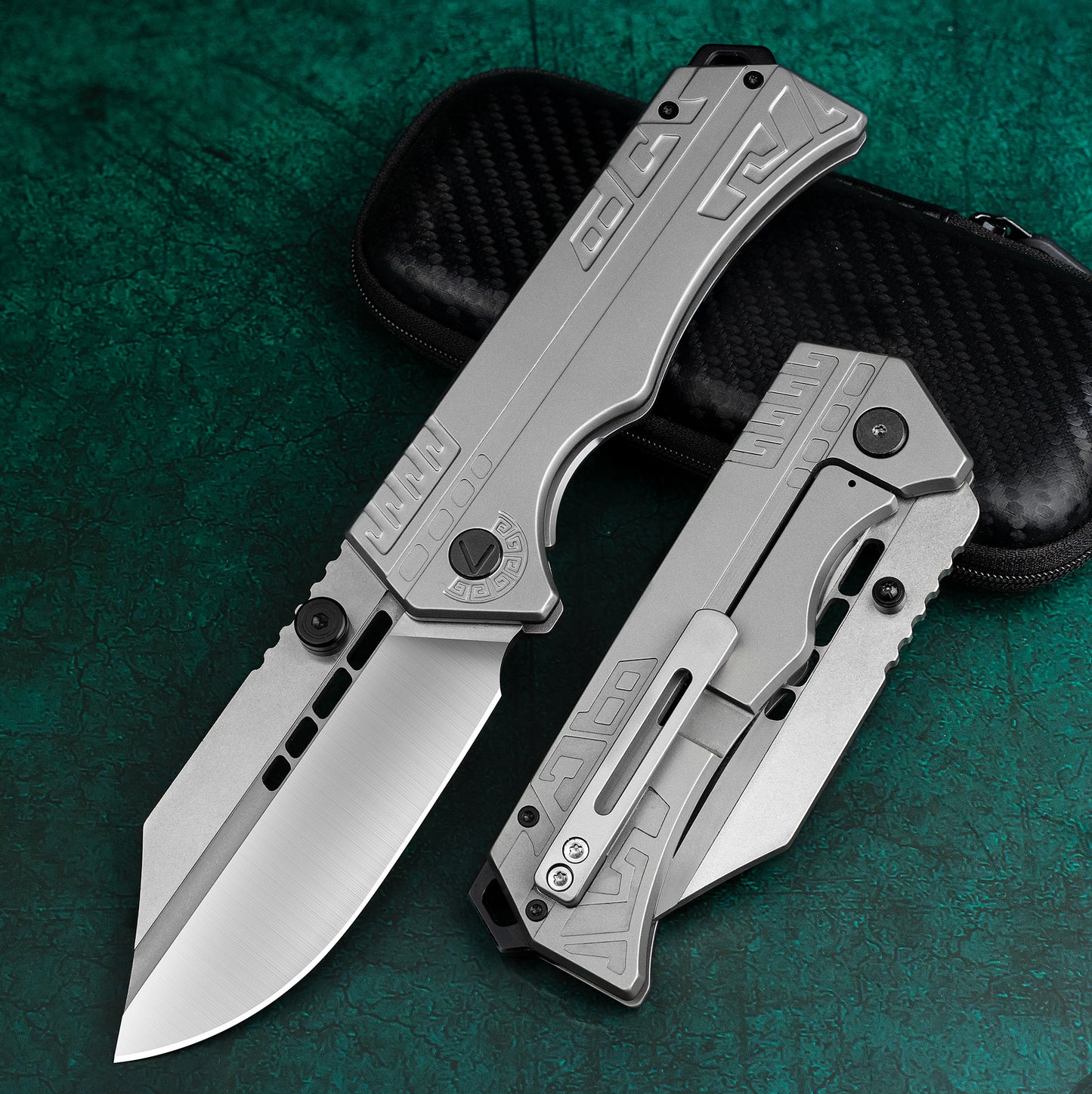 LOTHAR LORD Klappmesser, D2 Stahl Einhandmesser mit Gürtelclip, 420 Stahl Griff, Großes Outdoor Messer, Geeignet für Sammlung