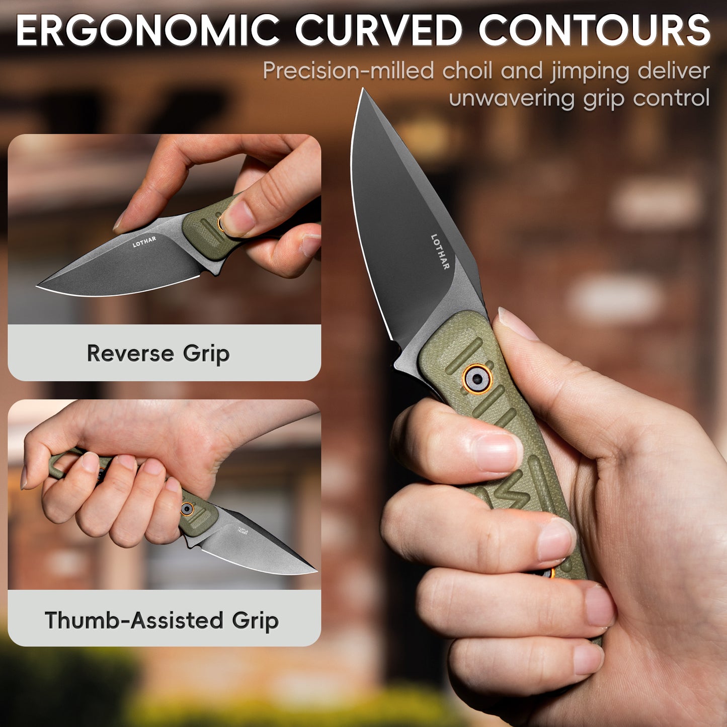 LOTHAR TURTLE 2,75" 14C28N Stahlklinge Kleine Camping-Halsmesser mit feststehender Klinge, grünem G10-Griff und Scheide