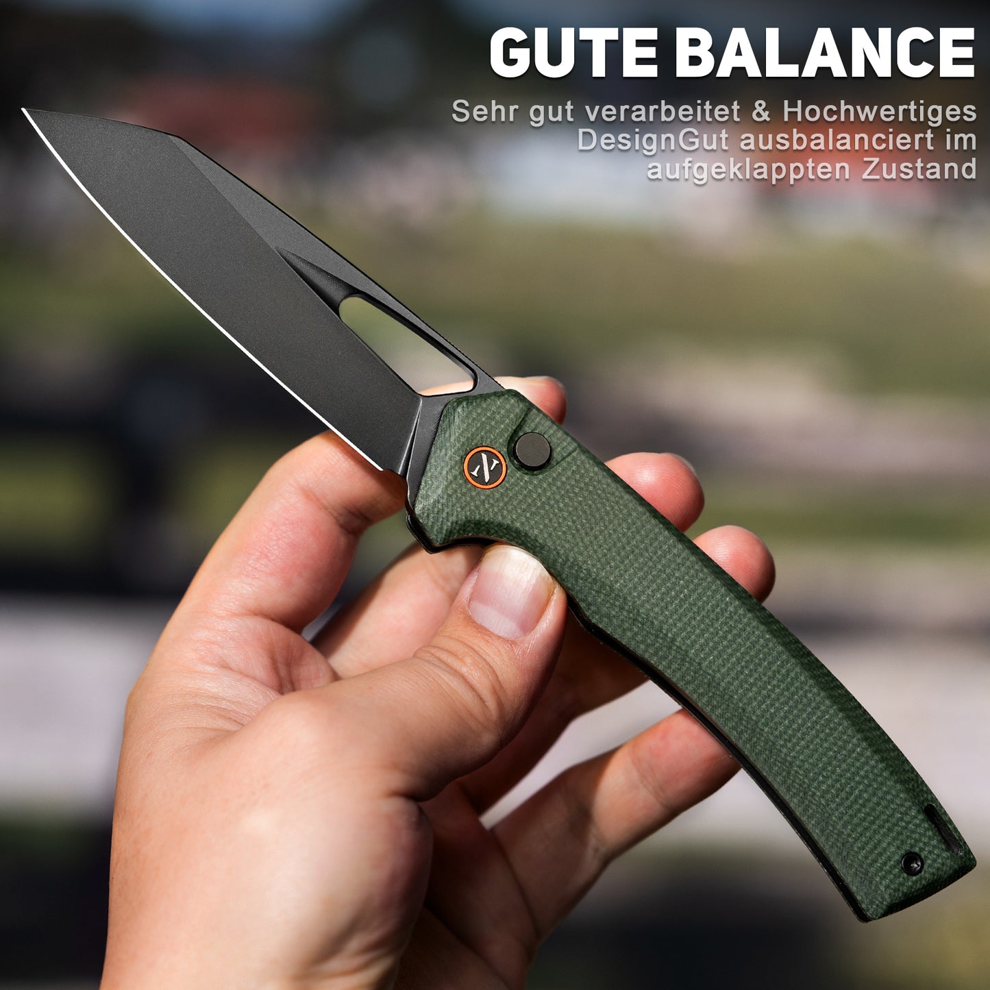 NedFoss MAMBA II Klappmesser, 8.8CM 14C28N Stahl Taschenmesser mit Button-Lock, Einhandmesser mit Micarta Griff, Outdoor Messer mit Gürtelclip, Survival Messer für den Alltag, Sammlung & Geschenk