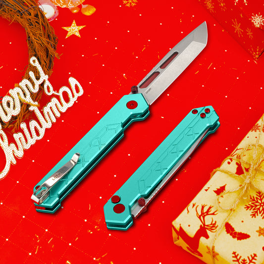 LOTHAR RAFAEL Taschenmesser, 8.8 CM 14C28N Stahl Klinge Klappmesser, Einhandmesser mit Aluminium Griff, Button Lock EDC Messer mit Clip, Sammlung & Geschenk