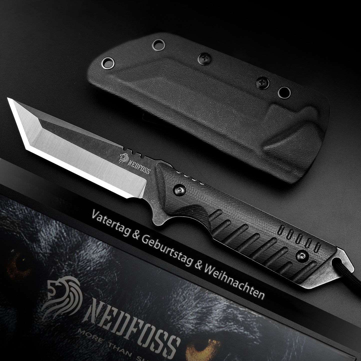 NEDFOSS DRAGON Tanto Outdoor Messer mit Kydex Holster, 10,4cm Full Tang EDC Survival Messer mit G10 Griff, feststehende Messer, Camping Gürtelmesser, Bushcraft Messer