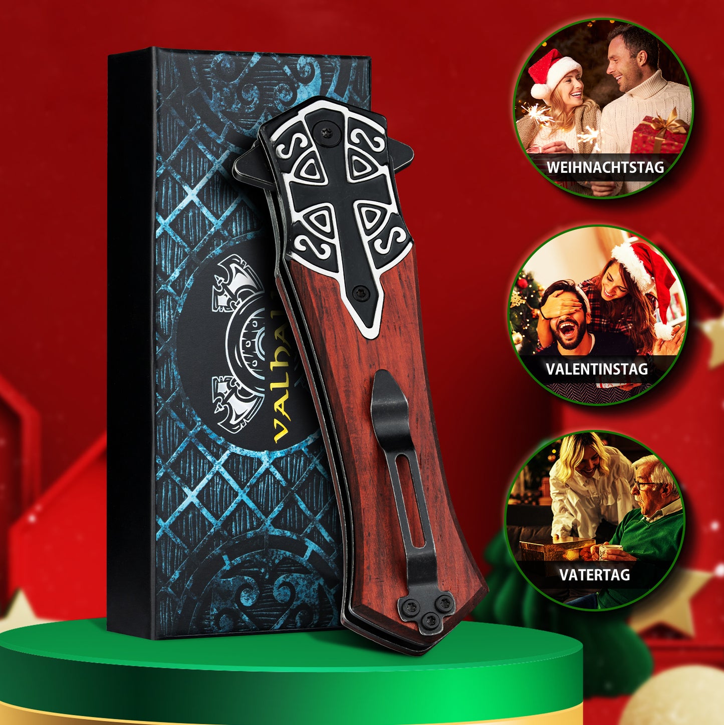 LOTHAR PASTOR 2 Klappmesser, D2 Stahl Einhandmesser mit Gürtelclip, Taschenmesser mit 3D Prägen Reliefgravur, Liner Lock, Geeignet für Sammlung