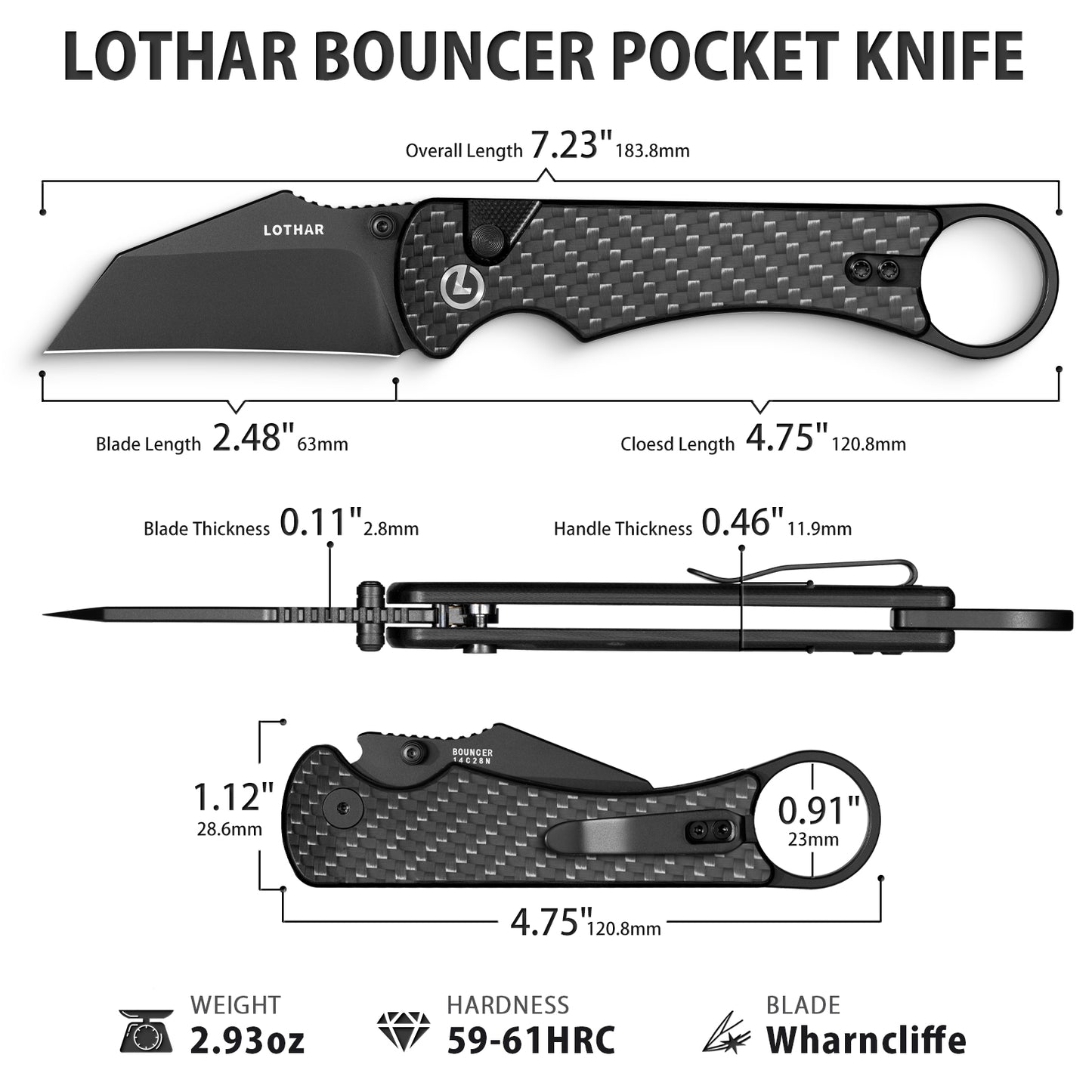 LOTHAR BOUNCER 2,48" 14C28N Stahl taktisches Klappmesser mit Micarta-Griff, umkehrbarer Taschenclip