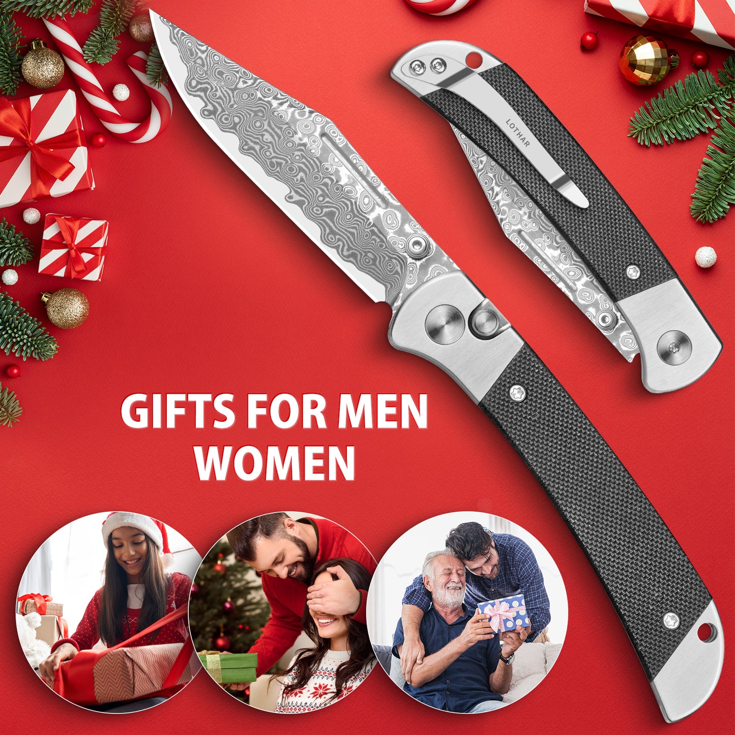 LOTHAR FALCON Taschenmesser, 7.7CM Scharfe Damast Stahl Klappmesser, Kleines G10 Griff Einhandmesser mit Knopfdruck, Button Lock EDC Messer, Gürtelclip, Ideal für Outdoor Enthusiasten