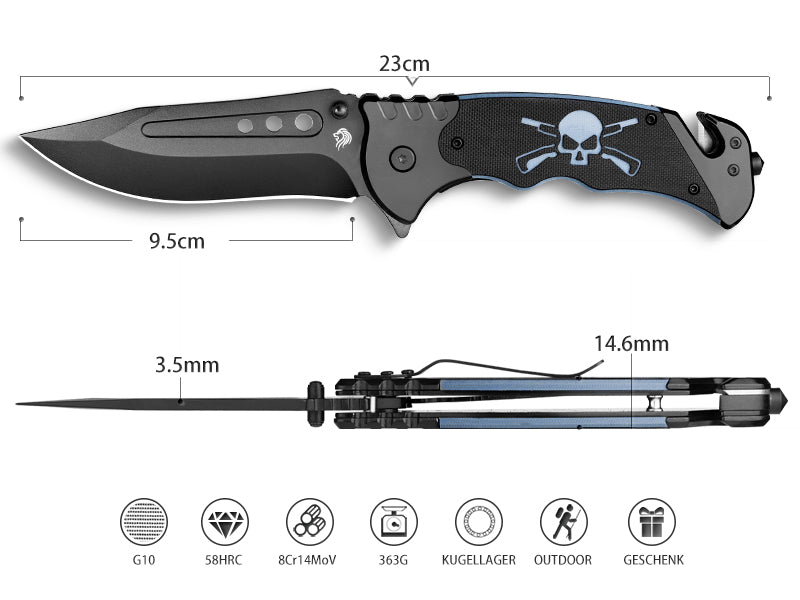 NedFoss GRIZZLY 3 IN 1 Taschenmesser, Rettungsmesser mit Gurtschneider & Glasbrecher, Klappmesser mit Gürtelclip, Survival Messer Outdoor für Auto, Einhandmesser, überlebensmesser, Rescue messer