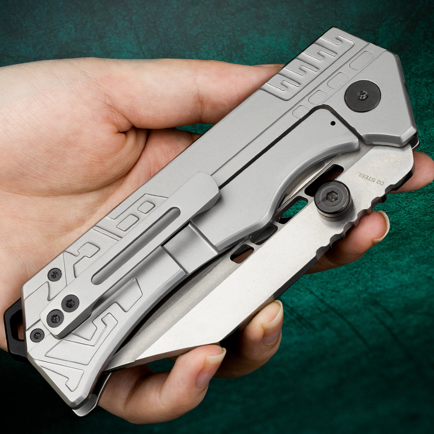 LOTHAR LORD Klappmesser, D2 Stahl Einhandmesser mit Gürtelclip, 420 Stahl Griff, Großes Outdoor Messer, Geeignet für Sammlung