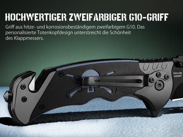 NedFoss GRIZZLY 3 IN 1 Taschenmesser, Rettungsmesser mit Gurtschneider & Glasbrecher, Klappmesser mit Gürtelclip, Survival Messer Outdoor für Auto, Einhandmesser, überlebensmesser, Rescue messer