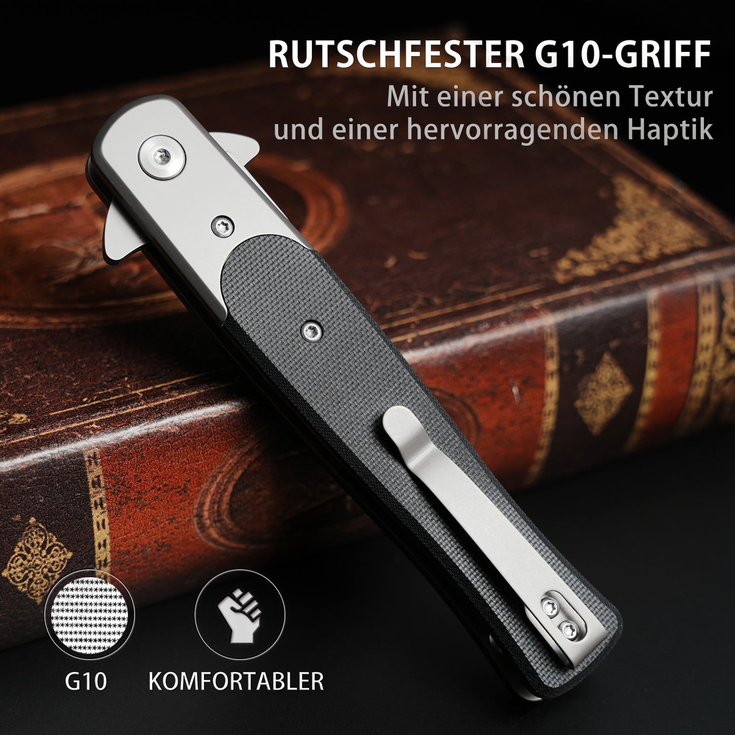Nedfoss MERMAID Taschenmesser, 9.8cm D2 Stahl Klappmesser mit G10-Griff, Einhandmesser mit Gürtelclip, Vatertagsgeschenk