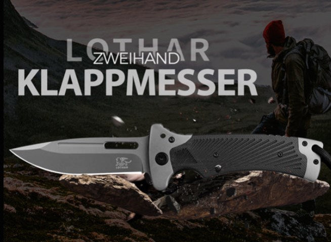 LOTHAR RHINO Klappmesser, 10.3cm Großes Taschenmesser mit G10 Griff, Liner Lock, Outdoor Messer Survival mit Clip für Camping, Bushcraft, Robust & Langlebig