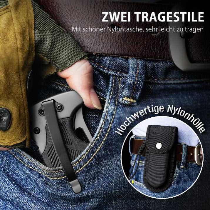 LOTHAR RHINO Klappmesser, 10.3cm Großes Taschenmesser mit G10 Griff, Liner Lock, Outdoor Messer Survival mit Clip für Camping, Bushcraft, Robust & Langlebig