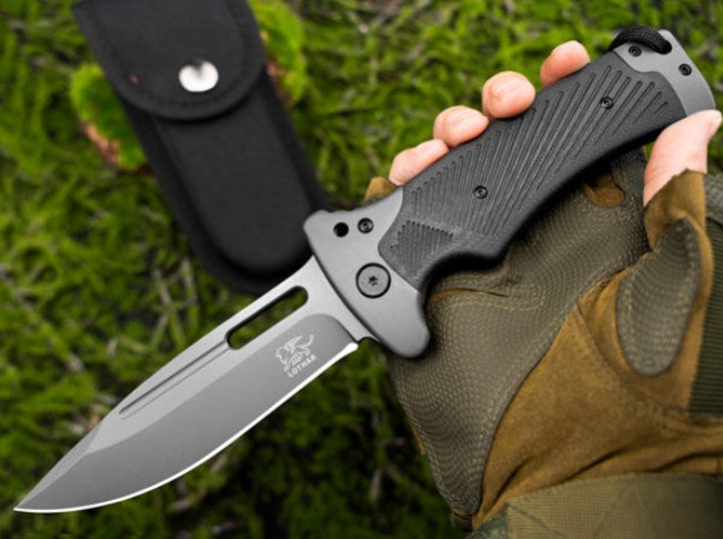 LOTHAR RHINO Klappmesser, 10.3cm Großes Taschenmesser mit G10 Griff, Liner Lock, Outdoor Messer Survival mit Clip für Camping, Bushcraft, Robust & Langlebig