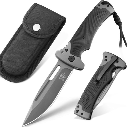 LOTHAR RHINO Klappmesser, 10.3cm Großes Taschenmesser mit G10 Griff, Liner Lock, Outdoor Messer Survival mit Clip für Camping, Bushcraft, Robust & Langlebig