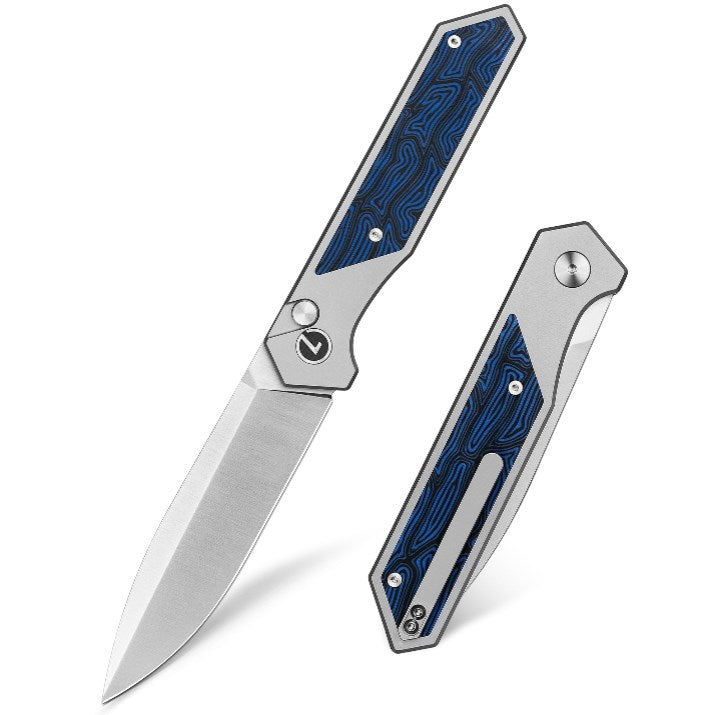 LOTHAR RAPTOR Klappmesser, 21.4CM Scharfe 14C28N Stahl Taschenmesser, Damast G10 Handle Einhandmesser mit Knopfdruck, EDC Messer, Gürtelclip, Ideal für Outdoor Enthusiasten (blau)