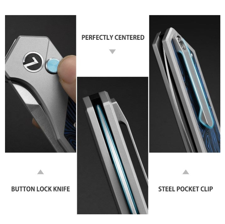 LOTHAR RAPTOR Klappmesser, 21.4CM Scharfe 14C28N Stahl Taschenmesser, Damast G10 Handle Einhandmesser mit Knopfdruck, EDC Messer, Gürtelclip, Ideal für Outdoor Enthusiasten (blau)