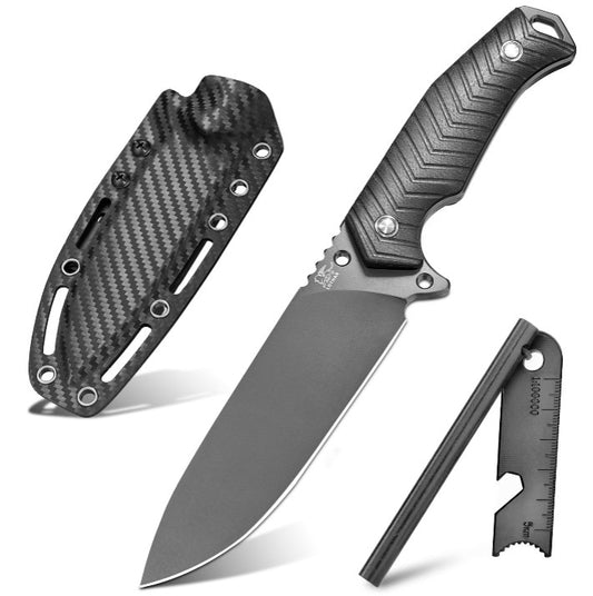 LOTHAR BAT Outdoor Messer Feststehende Klinge, 12CM Full Tang Jagdmesser D2 Stahl, Bushcraft Messer mit G10 Griff & Feuerstahl, Überlebensmesser inkl. Kydex Scheide, Taktisches Messer, Angelmesser