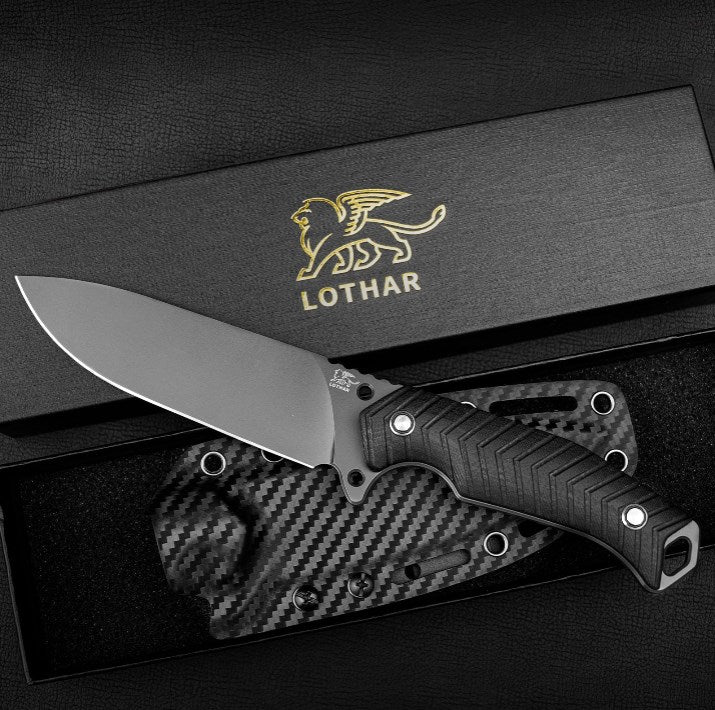 LOTHAR BAT Outdoor Messer Feststehende Klinge, 12CM Full Tang Jagdmesser D2 Stahl, Bushcraft Messer mit G10 Griff & Feuerstahl, Überlebensmesser inkl. Kydex Scheide, Taktisches Messer, Angelmesser