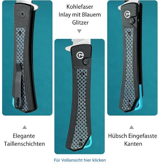 LOTHAR REVEALER Taschenmesser, Scharfe 14C28N Stahl Klappmesser, EDC Messer mit Aluminium Griff, Button Lock Einhandmesser mit Clip (Clip Point 8.8cm)