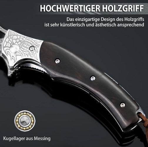 LOTHAR KRAKEN Taschenmesser, Damast Klappmesser aus 67 Lagen VG10 Damaststahl, Damast Taschenmesser mit Scharfe Klinge und Ebenholzgriff, Damastmesser für Sammlung oder Geschenk (Ebenholz)