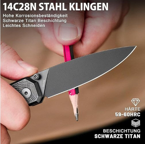 LOTHAR SPIDER Taschenmesser, 7.8 CM Scharfe 14C28N Stahl Klinge Klappmesser, Einhandmesser mit Aluminium Griff, Button Lock EDC Messer mit Clip, Sammlung & Geschenk