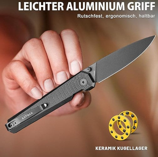 LOTHAR SPIDER Taschenmesser, 7.8 CM Scharfe 14C28N Stahl Klinge Klappmesser, Einhandmesser mit Aluminium Griff, Button Lock EDC Messer mit Clip, Sammlung & Geschenk