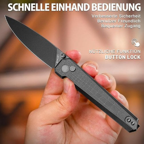 LOTHAR SPIDER Taschenmesser, 7.8 CM Scharfe 14C28N Stahl Klinge Klappmesser, Einhandmesser mit Aluminium Griff, Button Lock EDC Messer mit Clip, Sammlung & Geschenk