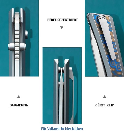 LOTHAR ChallengerK1 Klappmesser, 21 cm Scharfe 14C28N Stahl Taschenmesser, Damast G10 Griff Einhandmesser, Button Lock EDC Messer mit Gürtelclip