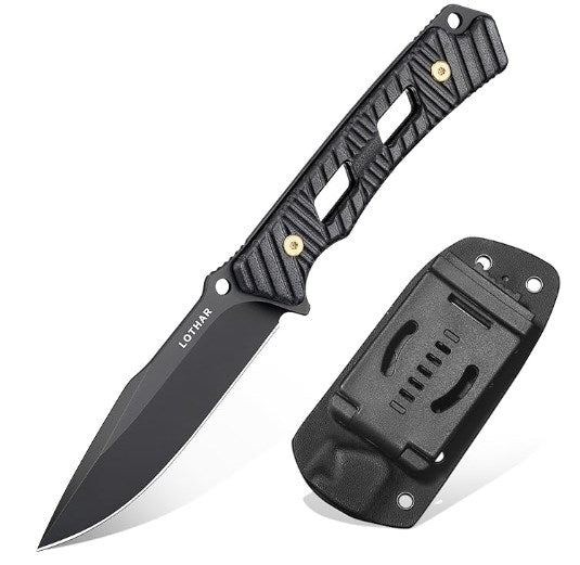 LOTHAR KA52 Jagdmesser, 9.8cm Full Tang Outdoor Messer aus D2 Stahl, G10 Griff Survival Messer mit Kydex Scheide，Bushcraft Messer für Outdoor Liebhaber