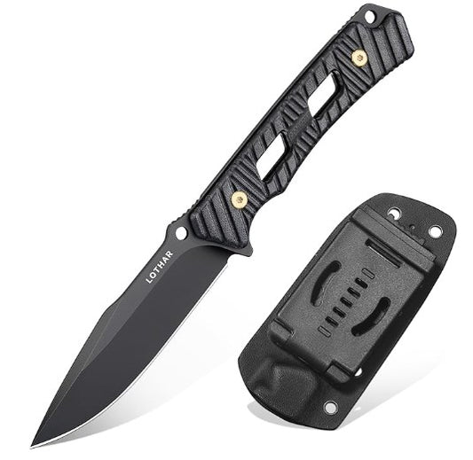 LOTHAR KA52 Jagdmesser, 9.8cm Full Tang Outdoor Messer aus D2 Stahl, G10 Griff Survival Messer mit Kydex Scheide,Bushcraft Messer für Outdoor Liebhaber