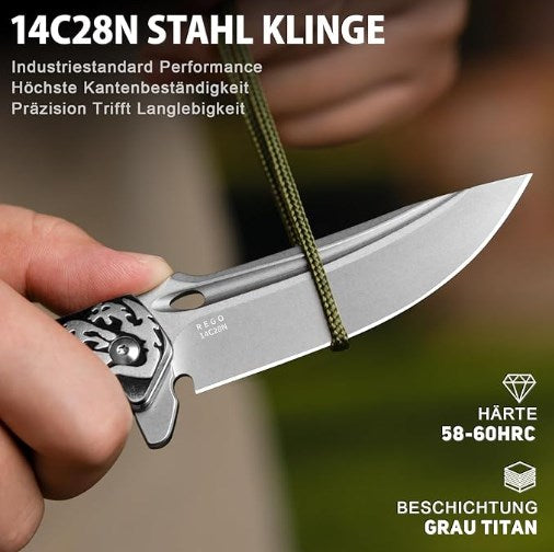 LOTHAR RHAEGAL Klappmesser, 8.9CM 14C28N Stahl Taschenmesser mit Holzgriff, EDC Messer, Gürtelclip, Ideal für Sammlung oder Geschenk (Ebenholz)