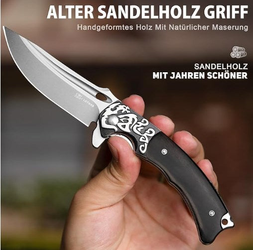 LOTHAR RHAEGAL Klappmesser, 8.9CM 14C28N Stahl Taschenmesser mit Holzgriff, EDC Messer, Gürtelclip, Ideal für Sammlung oder Geschenk (Ebenholz)