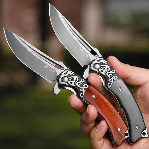 LOTHAR RHAEGAL Klappmesser, 8.9CM 14C28N Stahl Taschenmesser mit Holzgriff, EDC Messer, Gürtelclip, Ideal für Sammlung oder Geschenk (Ebenholz)