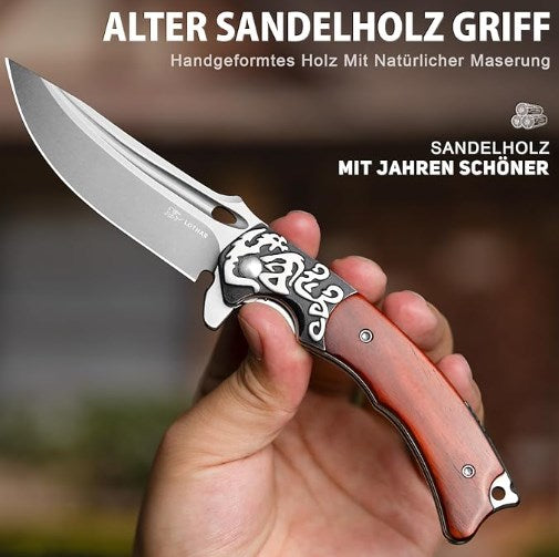 LOTHAR RHAEGAL Klappmesser, 8.9CM 14C28N Stahl Taschenmesser mit Holzgriff, EDC Messer, Gürtelclip, Ideal für Sammlung oder Geschenk (Ebenholz)