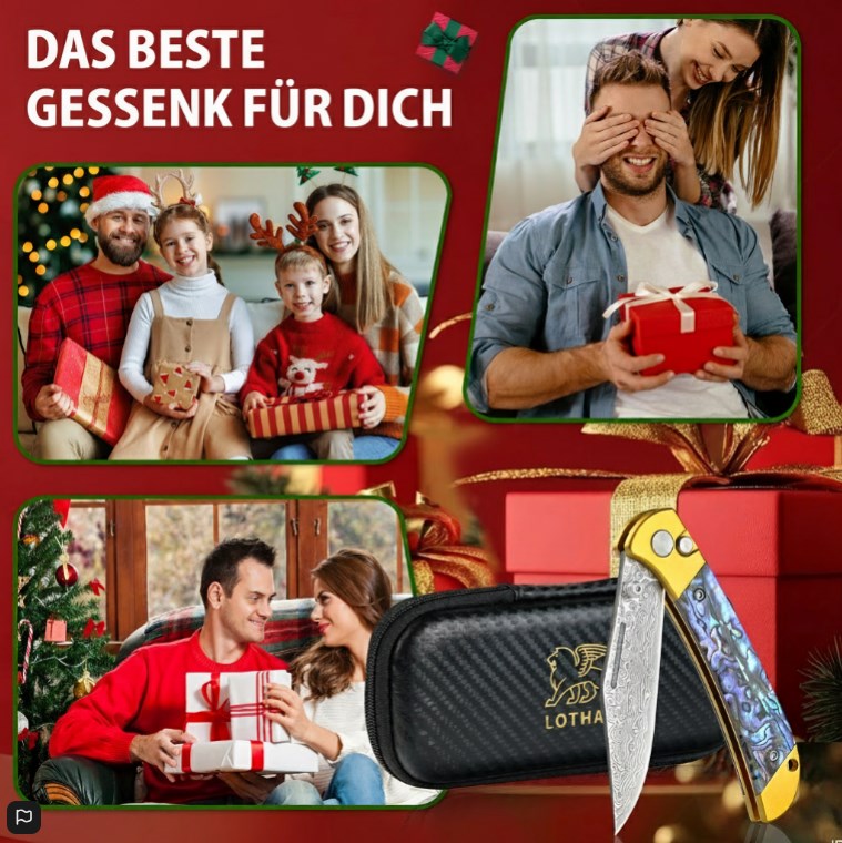 Damaskus Handgefertigtes Klappmesser mit Knopfverschluss aus geschmiedetem Damaszenerstahl,  mit Griff aus Abalone-Muschel und VG10-Stahl