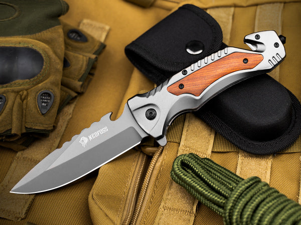 NedFoss DA169 Klappmesser - 3 IN 1 Taschenmesser mit Glasbrecher und Gurtschneider, Einhandmesser, Rettungsmesser, Überlebensmesser, Survival Messer