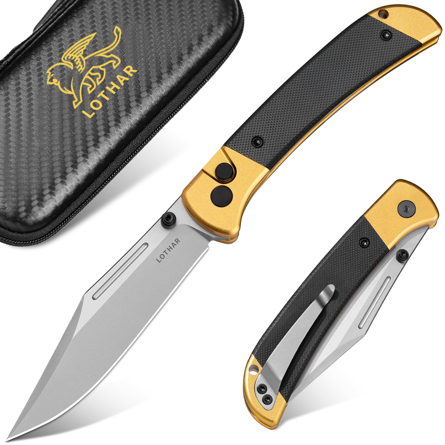 LOTHAR Falcon 3,43" VG10 Stahlklinge Knopfverschluss EDC Taschenklappmesser mit Clip