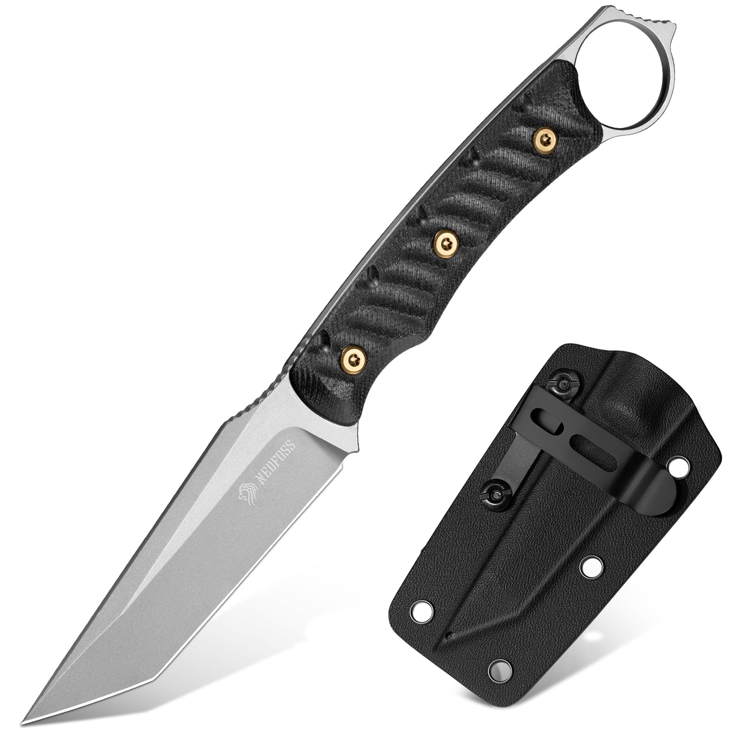 NedFoss PIONEER Jagdmesser, 8.5cm 14C28N Stahl Full Tang legales Outdoor Messer mit G10 Griff & Verstellbarer Clip, Kleines Survival Messer mit Kydexscheide, Bushcraft messer 42a konform, Edc Messer