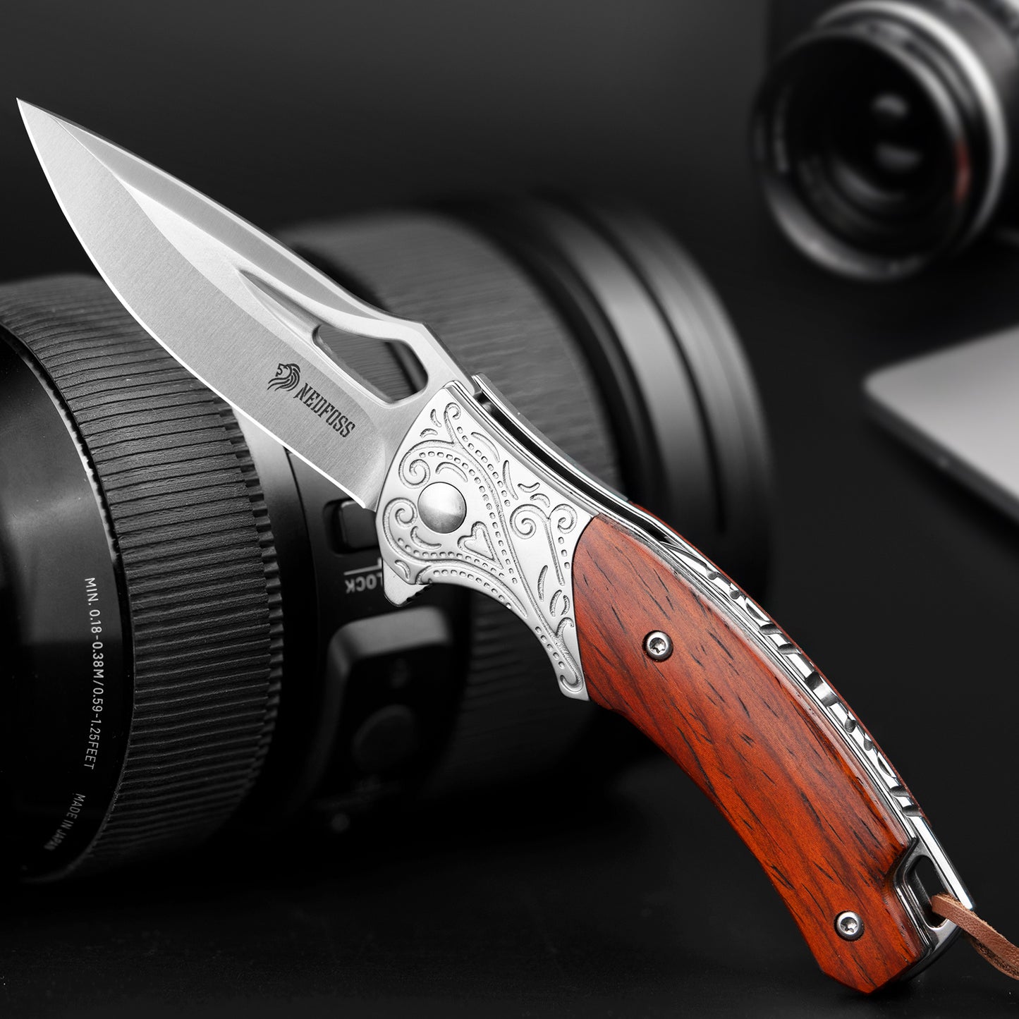 NedFoss HERON Klappmesser, 7cm 14C28N Sthal Einhandmesser mit Holzgriff, Scharfes Taschenmesser mit Liner Lock & Kugellager, Outdoor Messer mit Glip, Survival Messer in Geschenk-Box für Sammlung