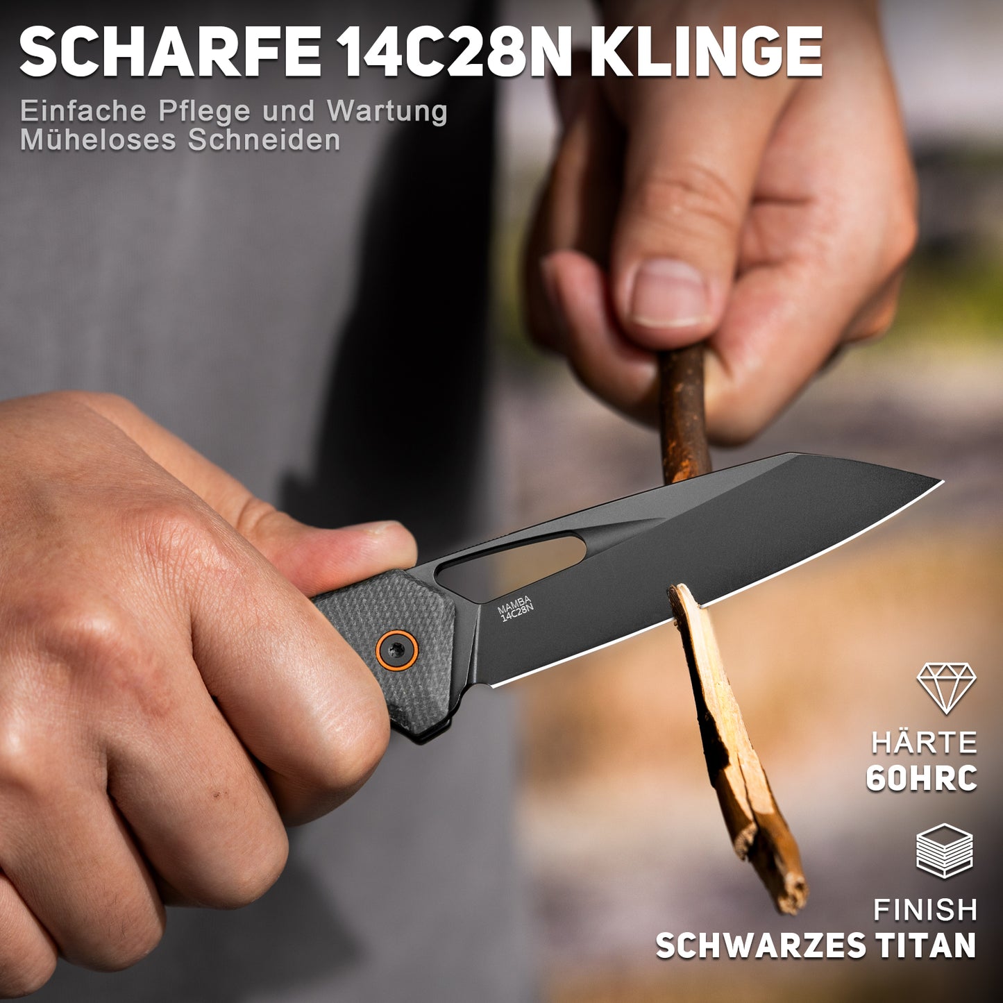 NedFoss MAMBA II Klappmesser, 8.8CM 14C28N Stahl Taschenmesser mit Button-Lock, Einhandmesser mit Micarta Griff, Outdoor Messer mit Gürtelclip, Survival Messer für den Alltag, Sammlung & Geschenk