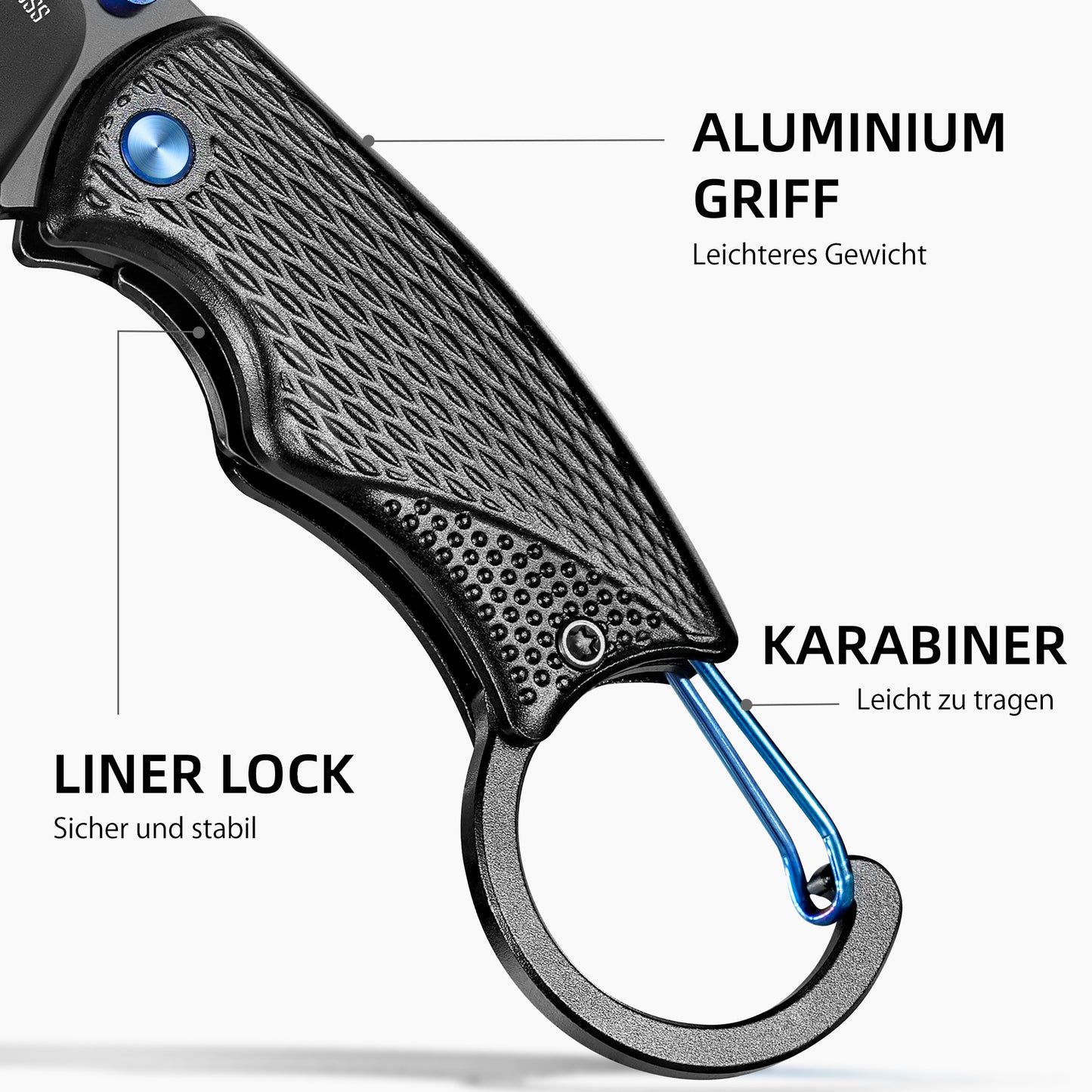 NedFoss OWL Klappmesser, 3.7cm D2 Stahl mini Taschenmesser mit Aluminiumgriff, Einhandmesser mit Liner Lock, Schlüsselanhänger Messer mit Karabiner, EDC Messer für Alltag, Sammlung & Geschenk