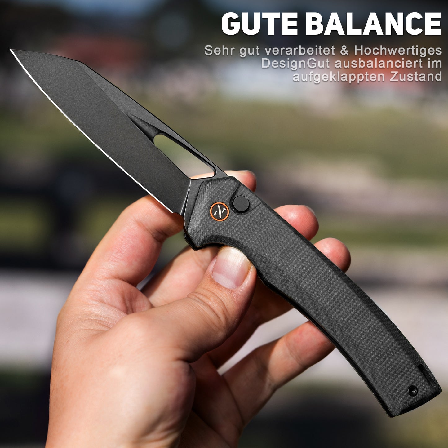 NedFoss MAMBA II Klappmesser, 8.8CM 14C28N Stahl Taschenmesser mit Button-Lock, Einhandmesser mit Micarta Griff, Outdoor Messer mit Gürtelclip, Survival Messer für den Alltag, Sammlung & Geschenk