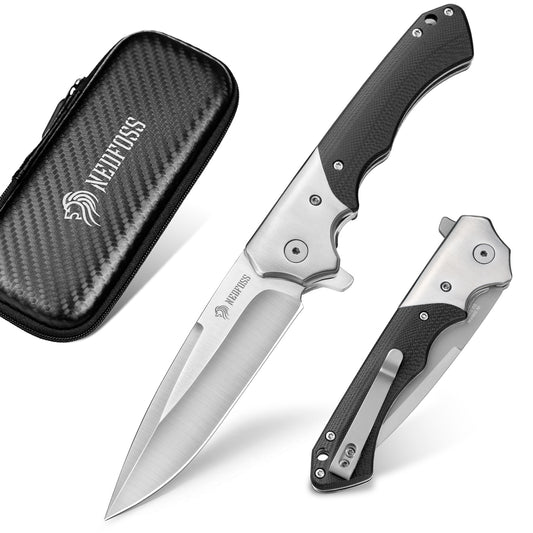Nedfoss SWAN Klappmesser, D2 Stahl Taschenmesser mit G10 Griff, Scharfes Einhandmesser Klappmesser mit Gürtelclip