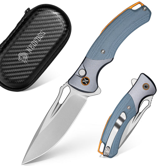 NedFoss HERON Klappmesser, VG10 Stahl Taschenmesser mit Button-Lock, Einhandmesser mit G10 Griff, Outdoor Messer mit Gürtelclip, Survival Messer für den Alltag, Sammlung & Geschenk