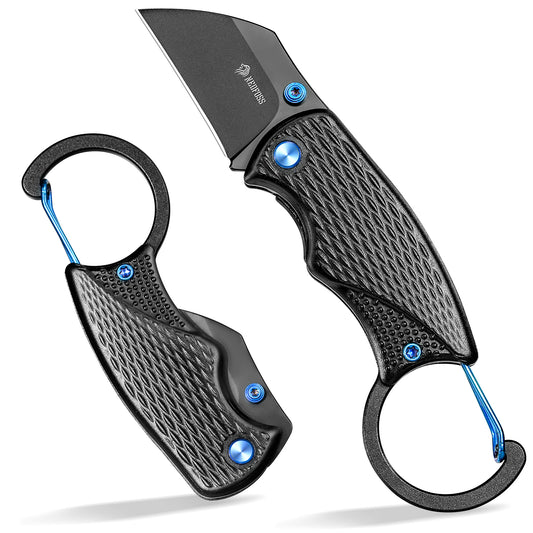 NedFoss OWL Klappmesser, 3.7cm D2 Stahl mini Taschenmesser mit Aluminiumgriff, Einhandmesser mit Liner Lock, Schlüsselanhänger Messer mit Karabiner, EDC Messer für Alltag, Sammlung & Geschenk