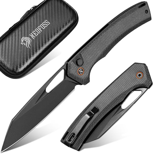 NedFoss MAMBA II Klappmesser, 8.8CM 14C28N Stahl Taschenmesser mit Button-Lock, Einhandmesser mit Micarta Griff, Outdoor Messer mit Gürtelclip, Survival Messer für den Alltag, Sammlung & Geschenk