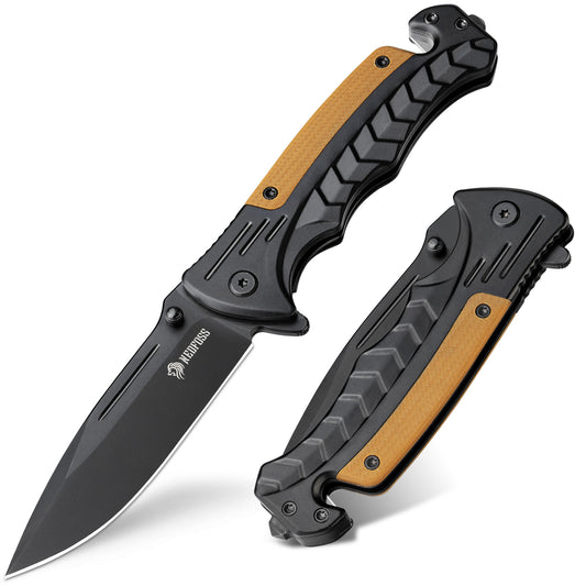 NedFoss FA46N Taschenmesser, Rettungsmesser mit Gurtschneider & Glasbrecher, Klappmesser mit Gürtelclip, Einhandmesser für Auto, Survival überlebensmesser für Unfallsituationen, Rescue messer